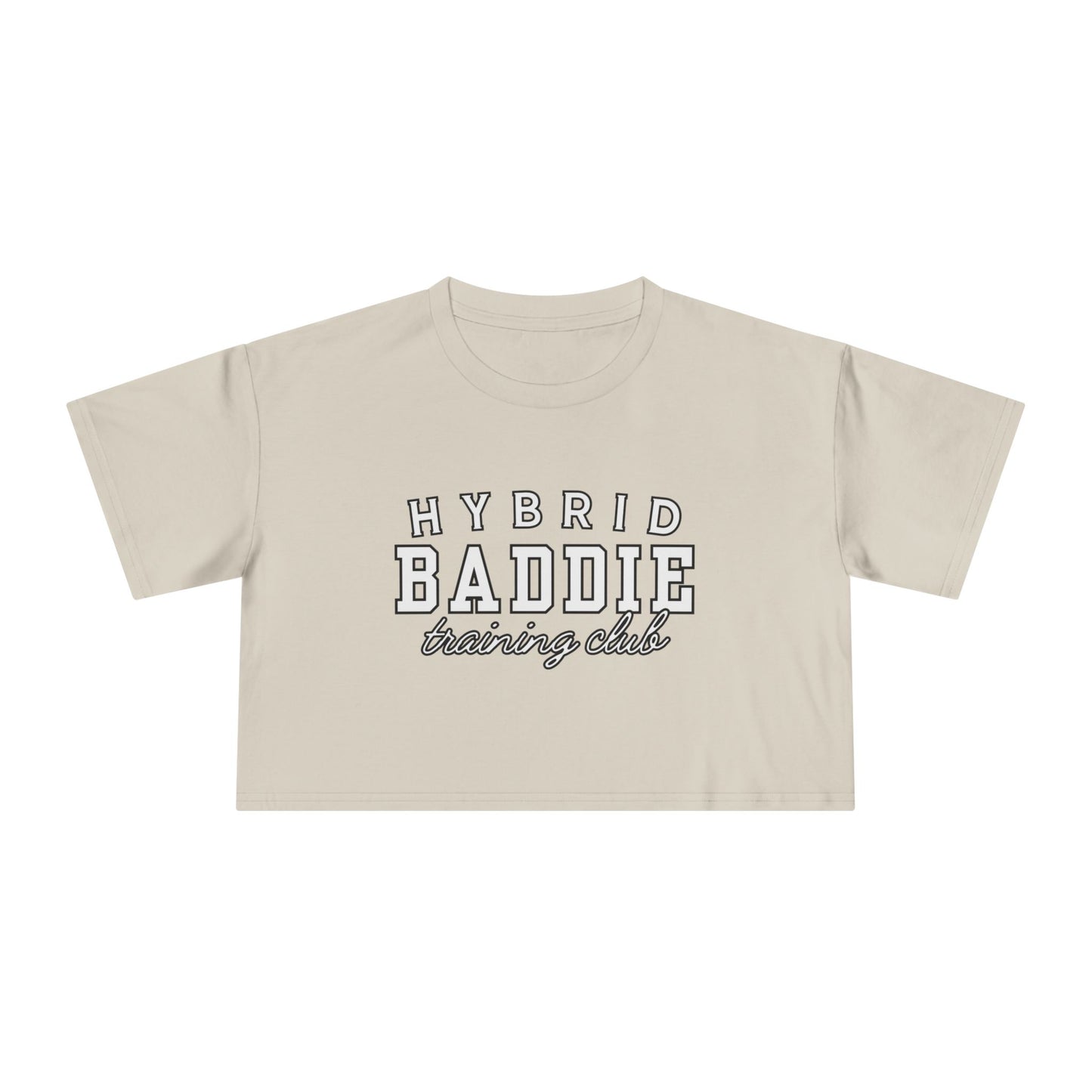 Hybrid Baddie Training Club Crop Tee — white letters