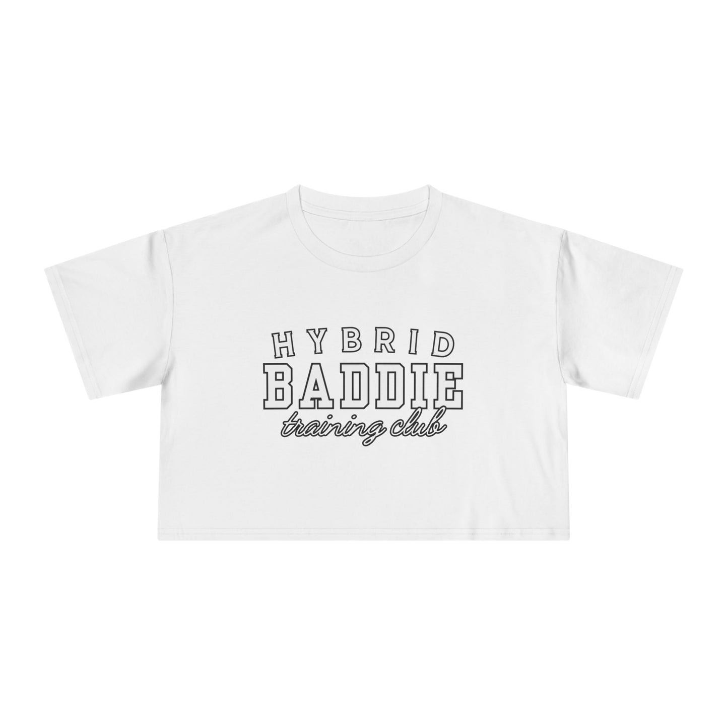 Hybrid Baddie Training Club Crop Tee — white letters