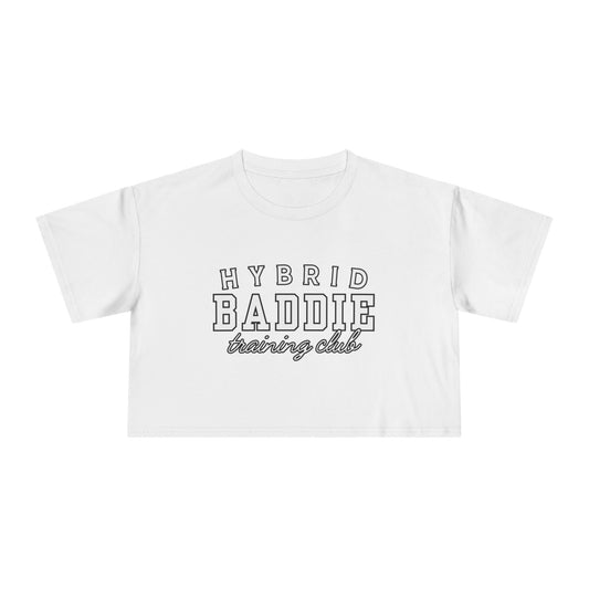 Hybrid Baddie Training Club Crop Tee — white letters