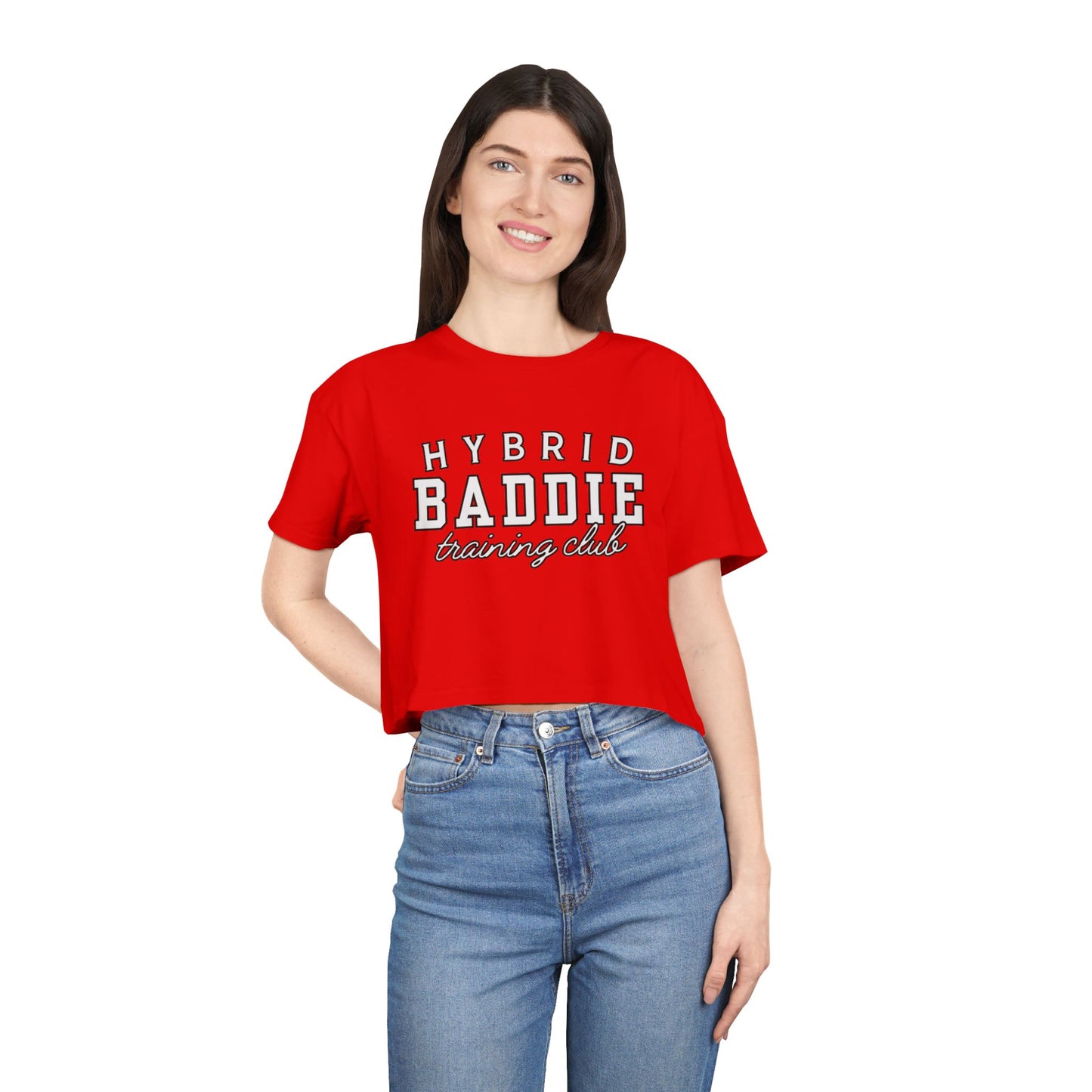 Hybrid Baddie Training Club Crop Tee — white letters