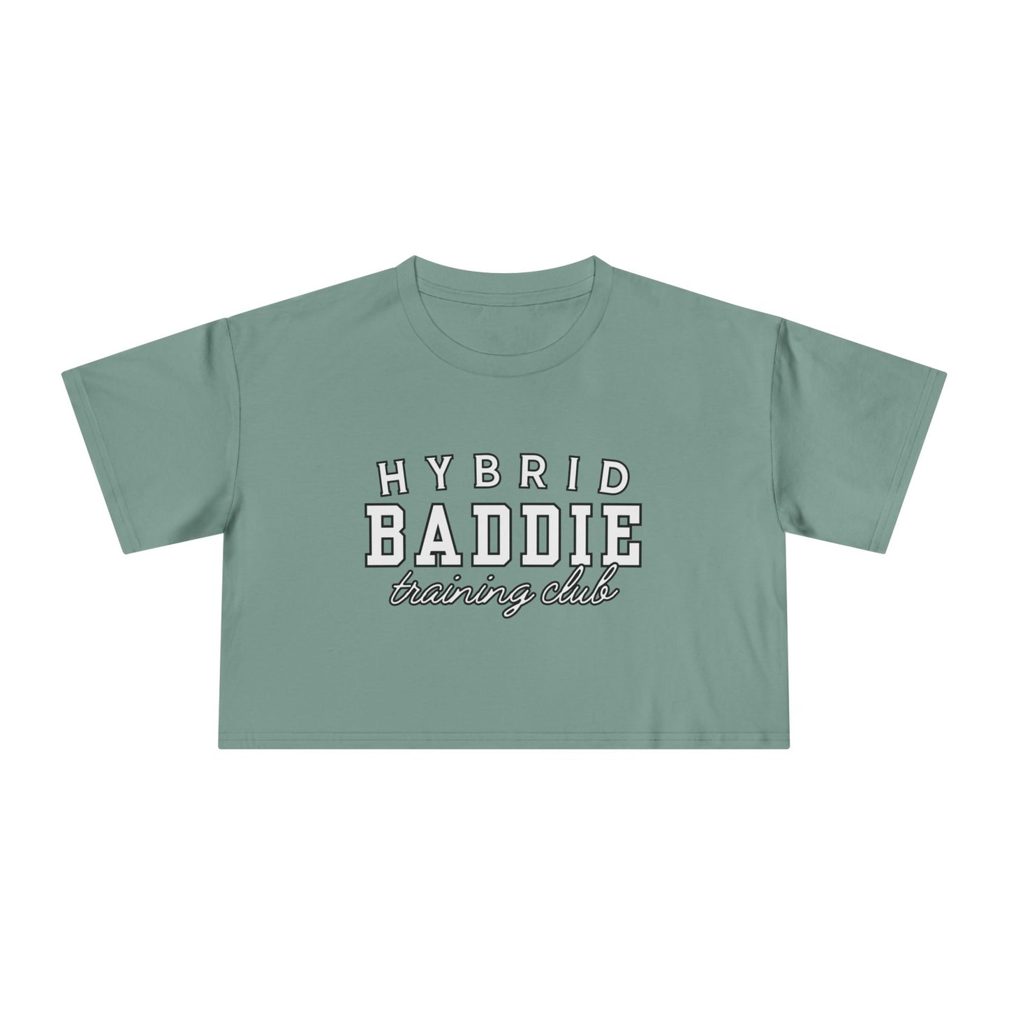 Hybrid Baddie Training Club Crop Tee — white letters