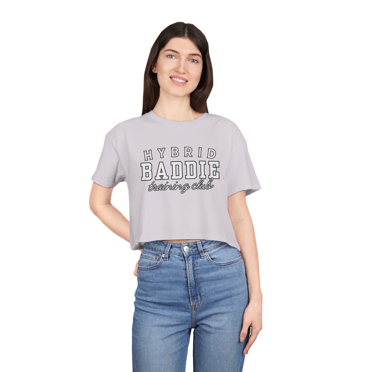 Hybrid Baddie Training Club Crop Tee — white letters