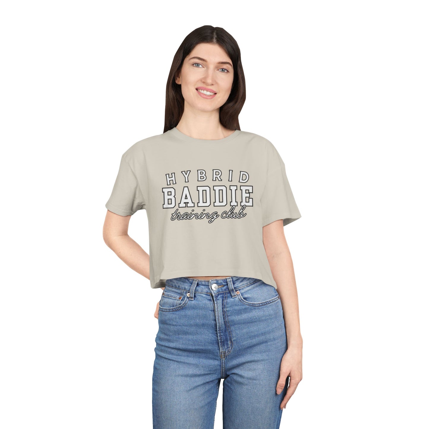 Hybrid Baddie Training Club Crop Tee — white letters