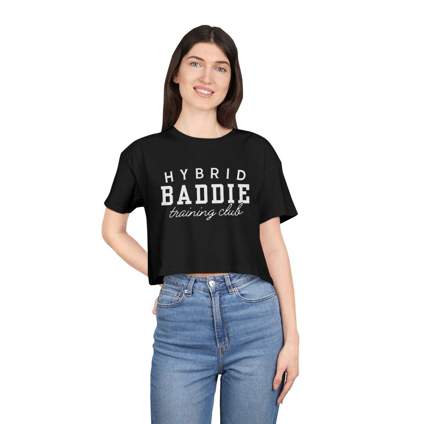 Hybrid Baddie Training Club Crop Tee — white letters