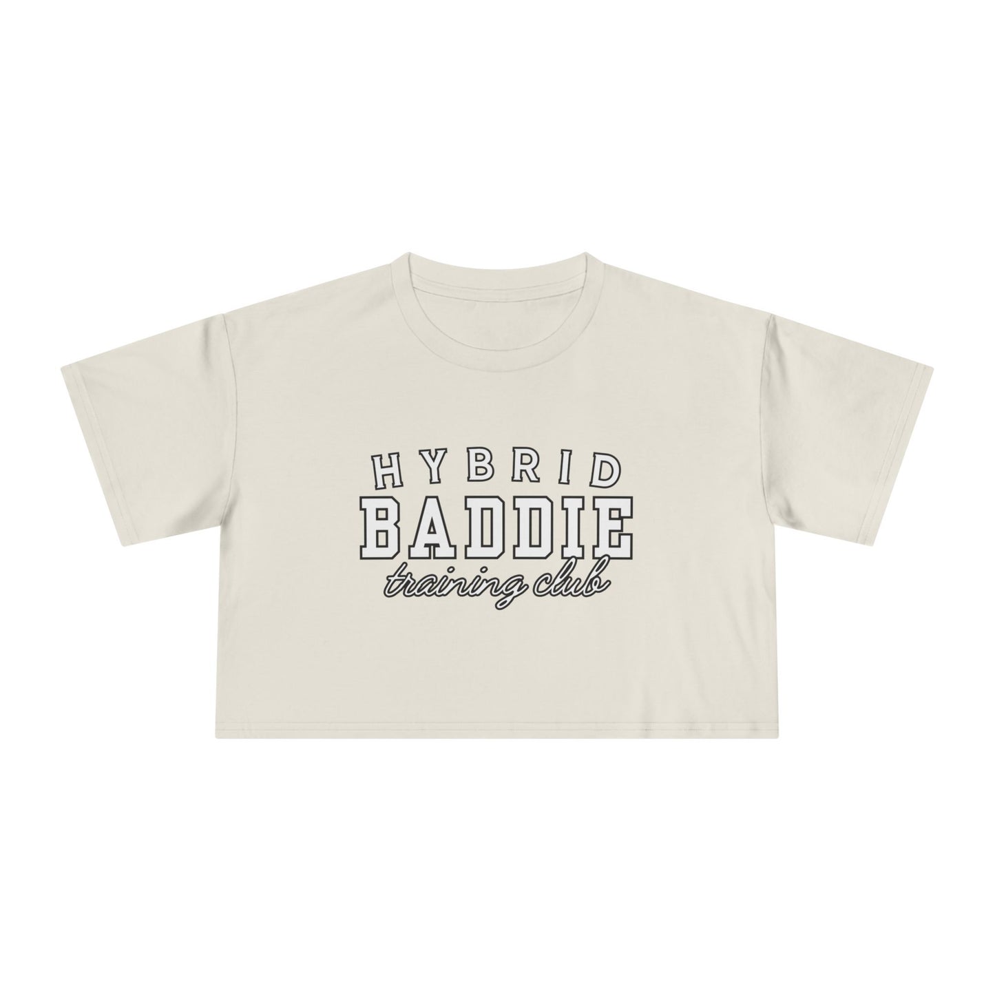 Hybrid Baddie Training Club Crop Tee — white letters