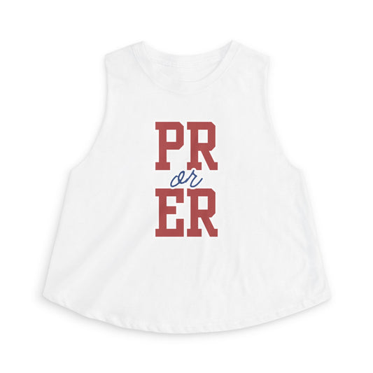 PR or ER Crop Tank Top — Funny Gym & College Workout Crop Top
