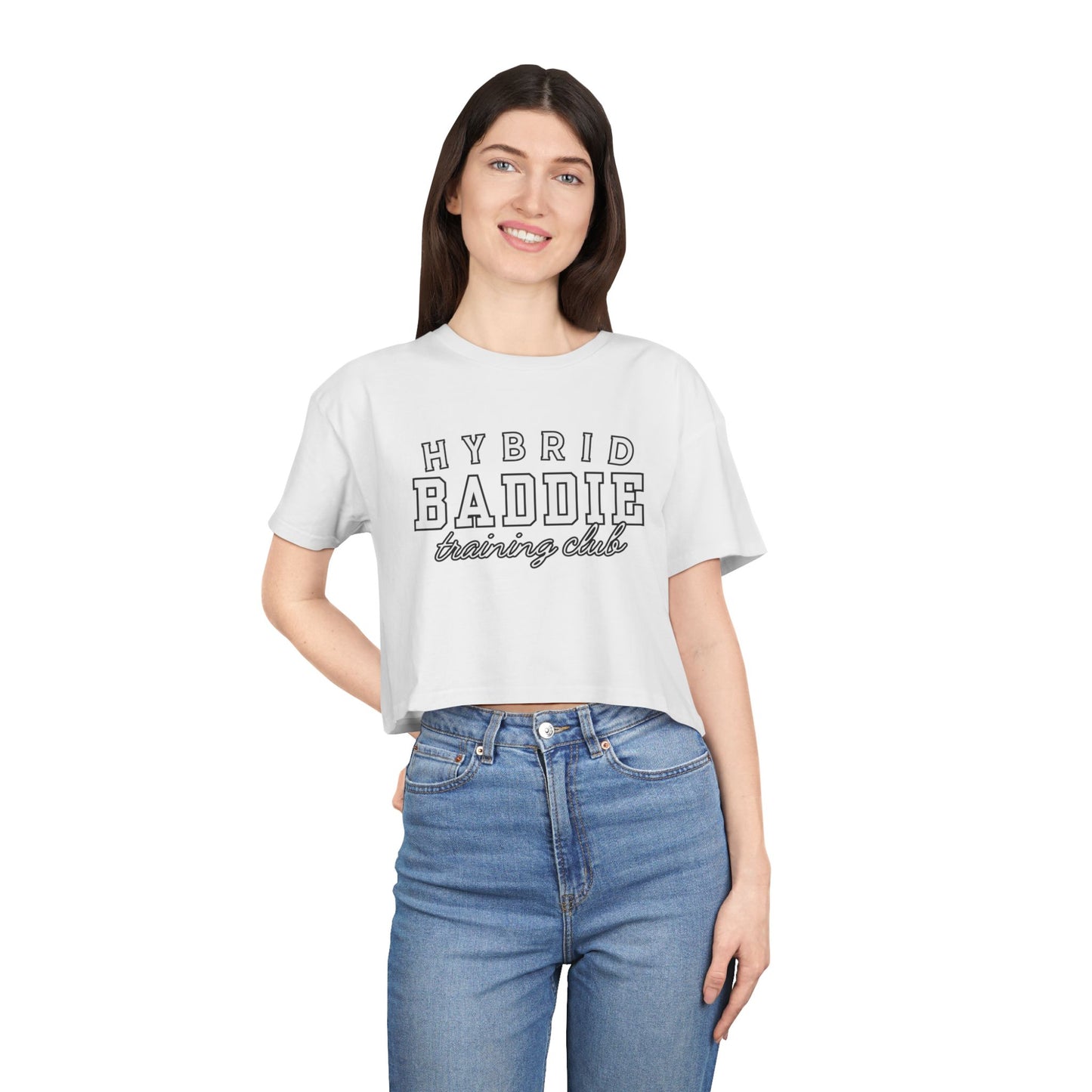 Hybrid Baddie Training Club Crop Tee — white letters