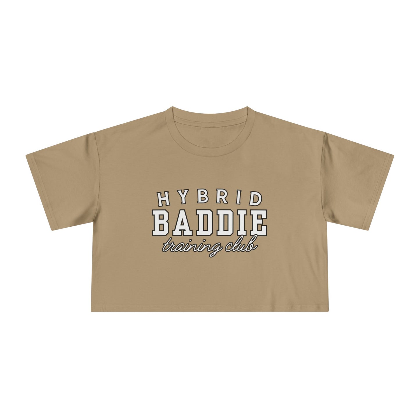 Hybrid Baddie Training Club Crop Tee — white letters