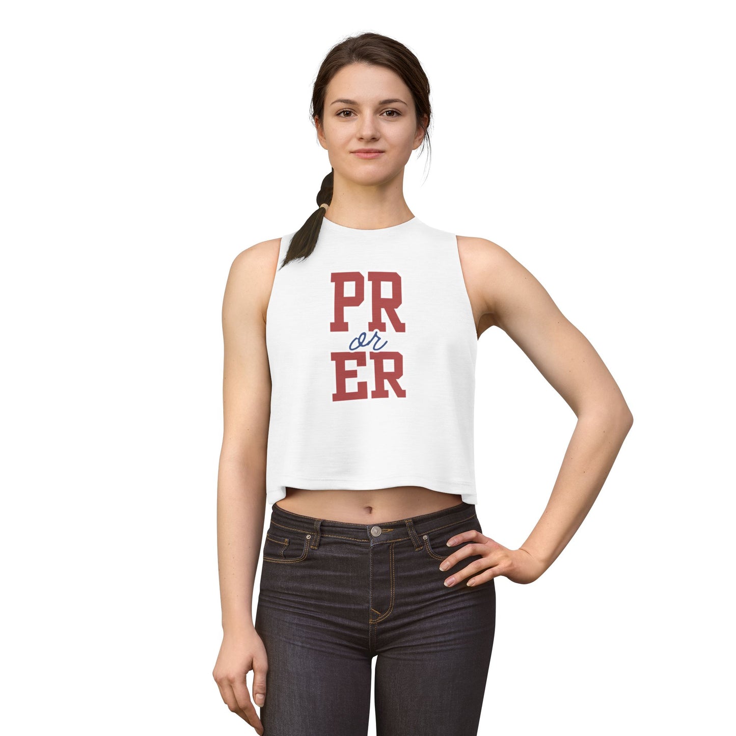 PR or ER Crop Tank Top — Funny Gym & College Workout Crop Top